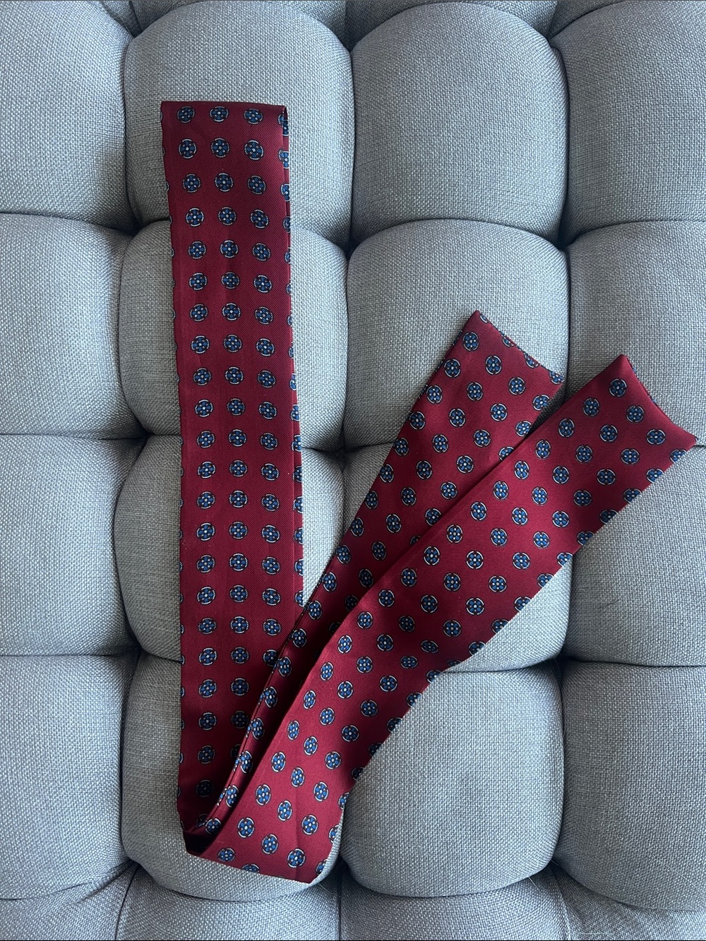Symphony Burgundy Silk Scarf with Blue Medallion Print